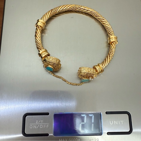 Unsigned Gold-tone Faux Turquoise Twisted Cuff Bangle Bracelet 27g. - Picture 9 of 14